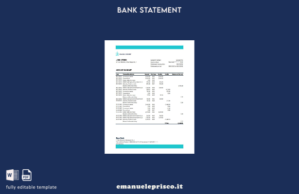 modello Excel di estratto conto bancario Russia Zenit in stile verificato